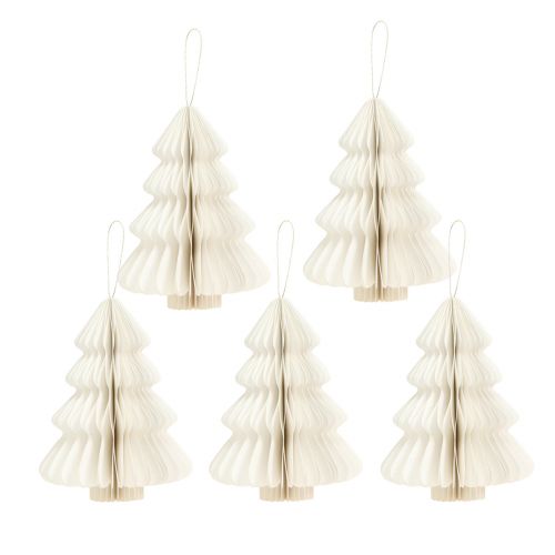 Product Hanging Christmas tree decoration, paper, white and silver, 20cm, set of 5