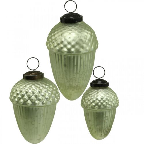 Product Christmas Tree Ornaments Acorn Glass Green 11-14.5cm Set of 3