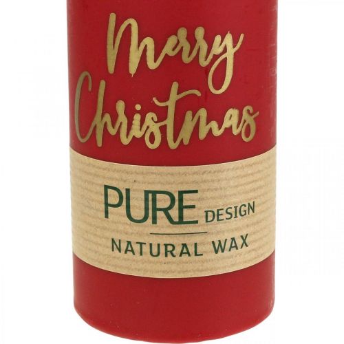 Product PURE pillar candles Merry Christmas 130/60mm wax red 4pcs