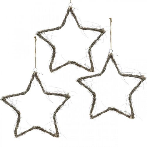 Christmas decoration star white washed stars to hang up elm 30cm 4pcs