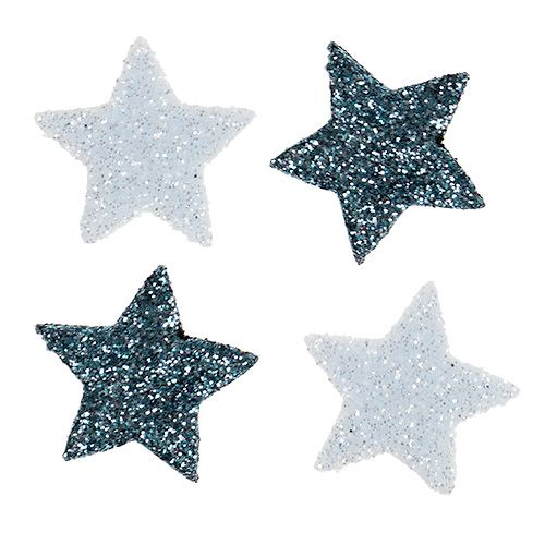 Floristik24 Christmas decoration star 2.5cm glitter white, blue 48 pcs