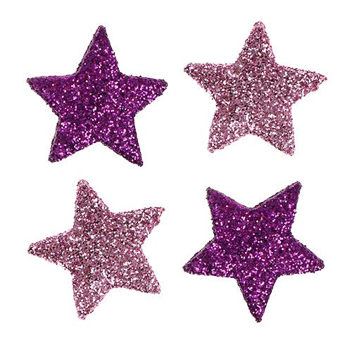 Floristik24 Christmas decoration star 2.5cm glitter pink, purple 48 pcs
