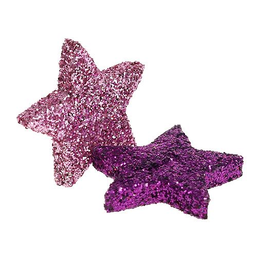 Floristik24 Christmas decoration star 2.5cm glitter pink, purple 48 pcs