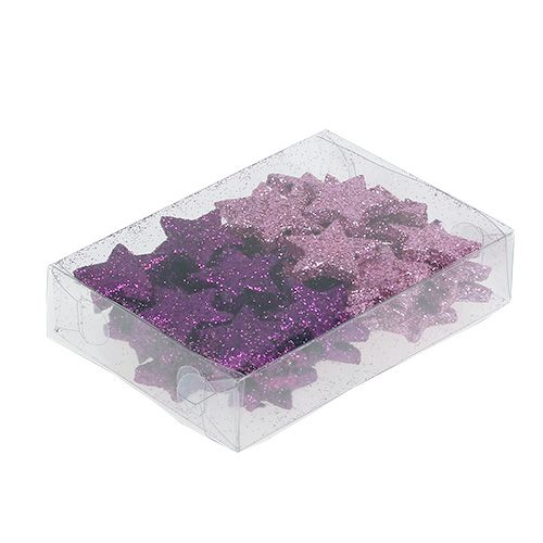 Floristik24 Christmas decoration star 2.5cm glitter pink, purple 48 pcs