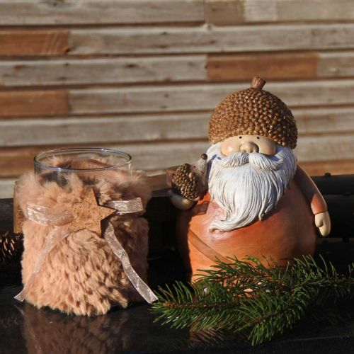 Product Christmas decoration lantern glass faux fur H12cm Ø9.5cm 3pcs