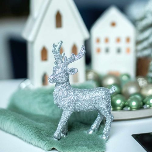 Floristik24 Christmas decoration deer silver / glitter polyresin H12.5cm