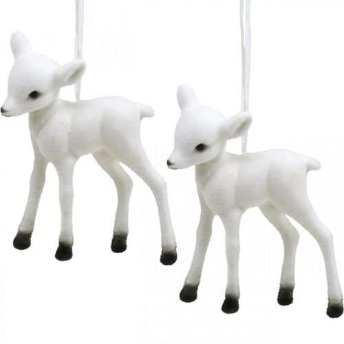 Floristik24 Christmas Decoration Reindeer Flocked for Hanging White Black 2 Pcs