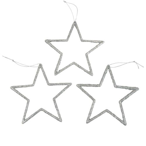 Product Christmas decoration star pendants, silver glitter, 12cm, 12 pieces, Christmas tree decoration, Christmas tree ornaments