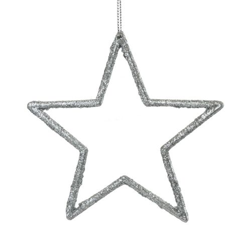 Product Christmas decoration star pendants, silver glitter, 12cm, 12 pieces, Christmas tree decoration, Christmas tree ornaments