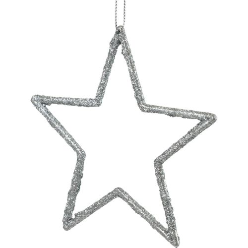 Product Christmas decoration star pendants, silver glitter, 12cm, 12 pieces, Christmas tree decoration, Christmas tree ornaments