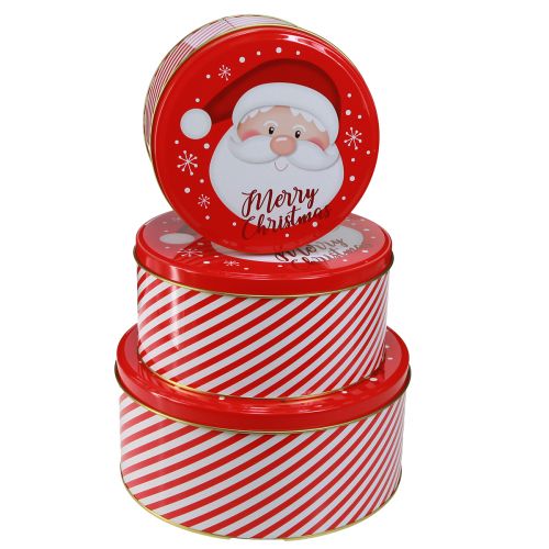 Product Christmas Tins Metal Round Red White Ø13.5-19cm Set of 3