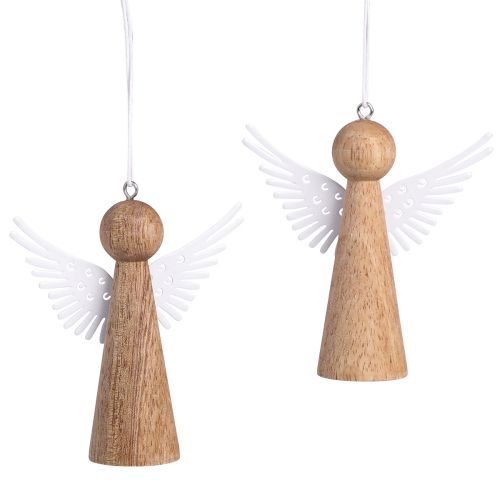 Floristik24 Wooden Christmas Angel Decoration for Hanging, Natural White, 8cm, Set of 6 - Festive Angel Decorations
