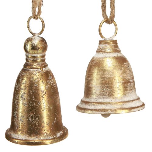 Floristik24 Christmas bell gold antique look H13/18cm 2pcs