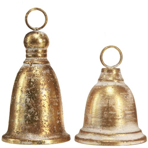 Floristik24 Christmas bell gold antique look H13/18cm 2pcs