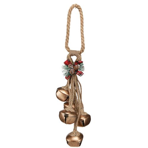 Floristik24 Large gold Christmas bells with bow and fir branches, festive door and room decoration, 51cm