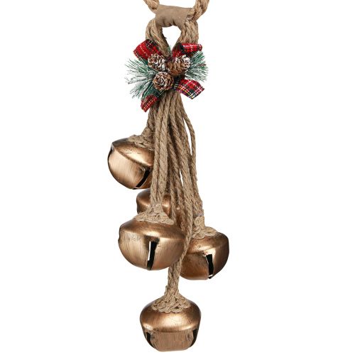 Product Large gold Christmas bells with bow and fir branches, festive door and room decoration, 51cm