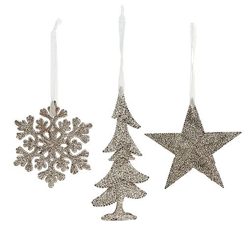 Floristik24 Christmas hanger mix with glitter light gold 3pcs