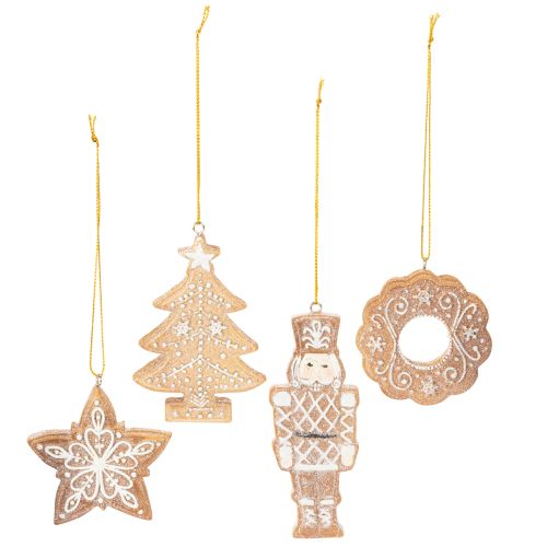 Christmas ornaments, gingerbread, icing look, nutcracker, star, tree, wreath, 6cm, 4 pieces buy online | Floristik24.ie