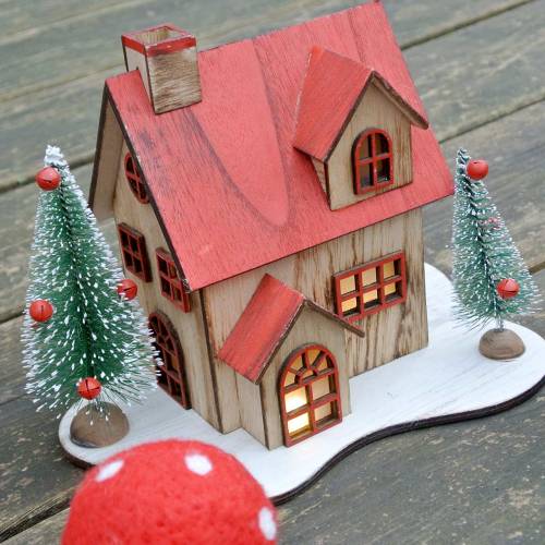 Floristik24 Christmas house with LED lighting natural, red wood 20 × 15 × 15cm