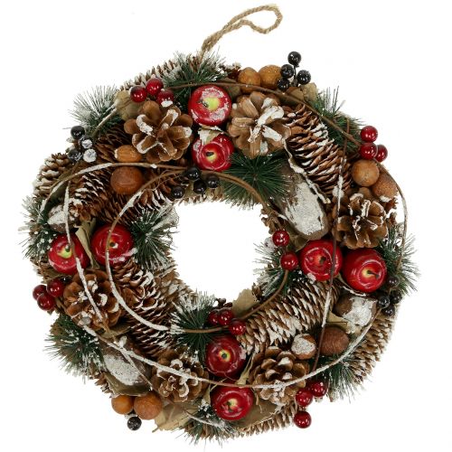 Christmas wreath with decorative fruits snowed in Ø33cm