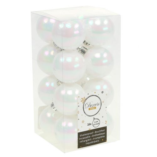 Floristik24 Christmas ball white iridescent small Ø4cm 16 pcs
