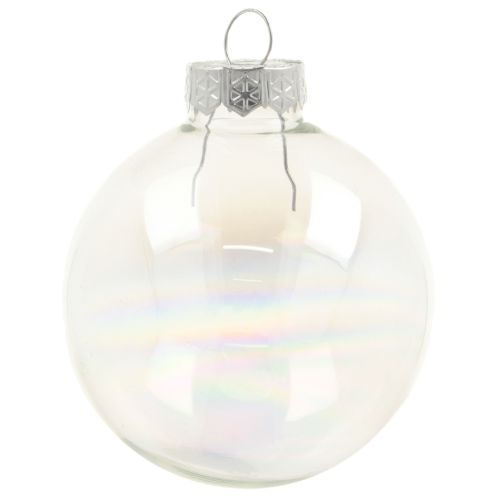 Floristik24 Glass Christmas bauble – pearlescent clear with iridescent effect &amp; metal hanger 5cm 24pcs