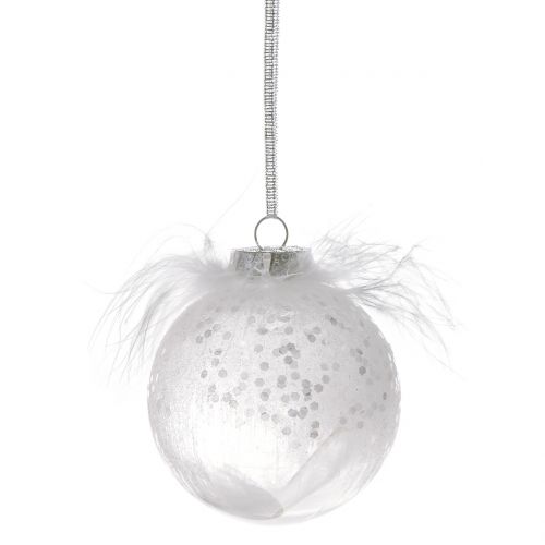 Floristik24 Christmas ball with feather white Ø7.5cm 6pcs