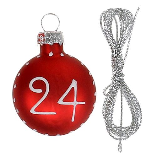 Product Christmas ball Ø3.5cm with numbers red 24pcs