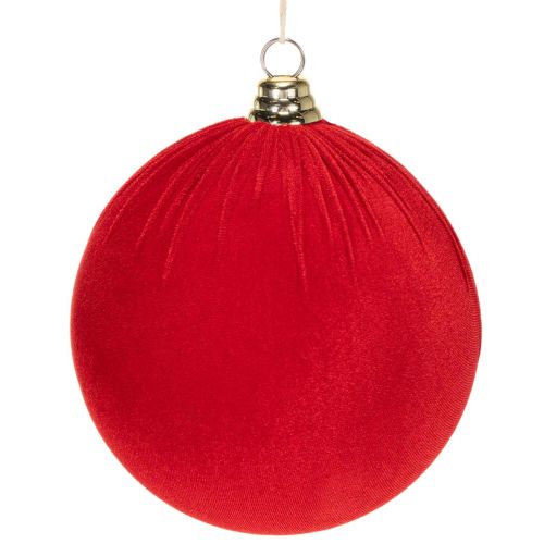 Red velvet-look Christmas bauble, large 20cm Christmas tree bauble, 3 pieces buy online | Floristik24.ie