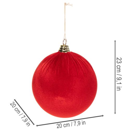 Red velvet-look Christmas bauble, large 20cm Christmas tree bauble, 3 pieces | Floristik24.ie