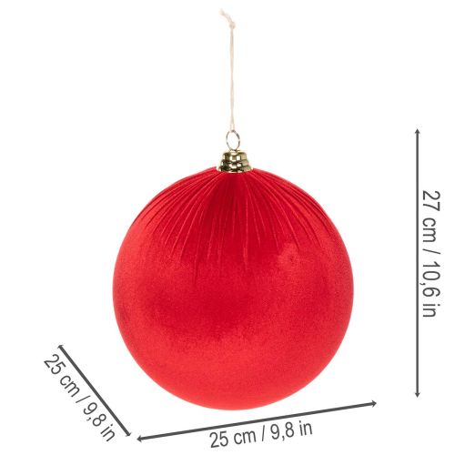 Red Velvet Christmas Ball, Large Decorative Ball for Hanging, 25cm, 2 Pieces | Floristik24.ie