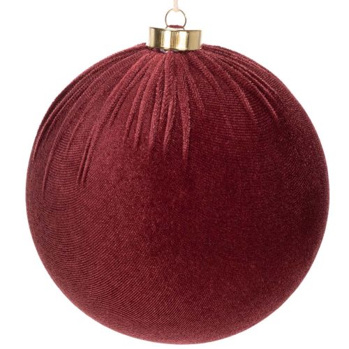 Christmas bauble, red velvet look, for hanging, 15cm, 3 pieces