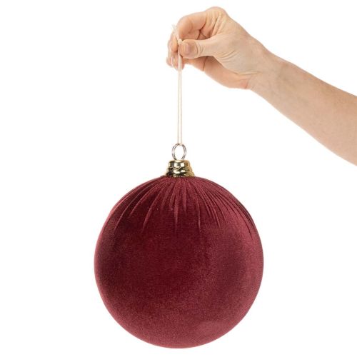 Large red velvet-look Christmas bauble, 20cm, 3 pieces | Floristik24.ie