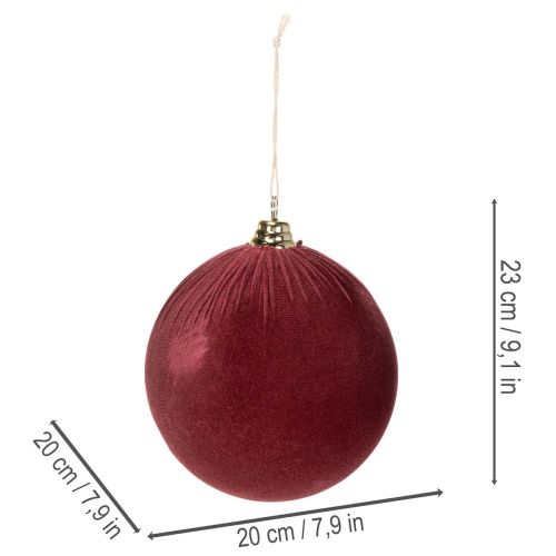 Large red velvet-look Christmas bauble, 20cm, 3 pieces | Floristik24.ie