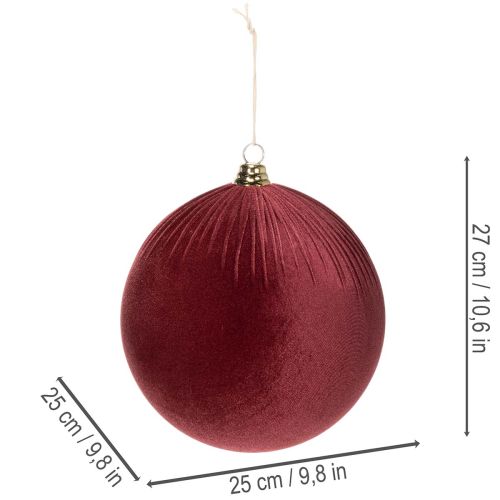 Large red velvet Christmas tree ornament for hanging, 25cm, 2 pieces | Floristik24.ie