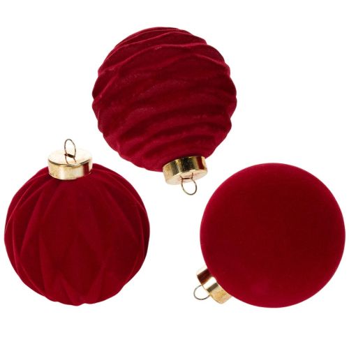 Christmas bauble, velvety surface, red, 8cm, 12 pieces