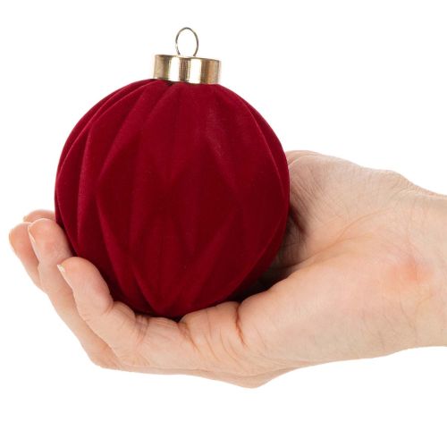 Christmas bauble, velvety surface, red, 8cm, 12 pieces | Floristik24.ie