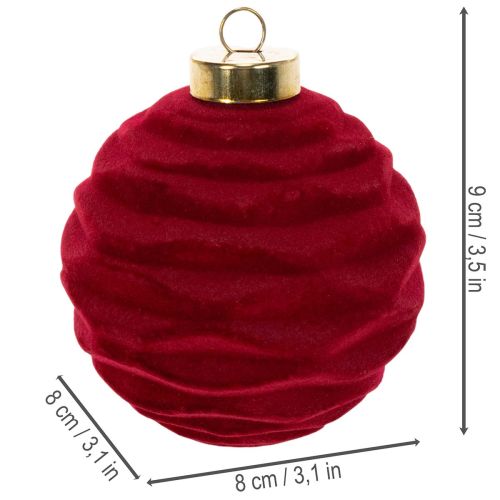 Christmas bauble, velvety surface, red, 8cm, 12 pieces | Floristik24.ie