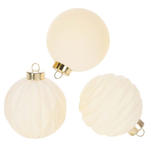 Christmas bauble ornament in white, mixed textures, 8cm, 12 pieces buy online | Floristik24.ie