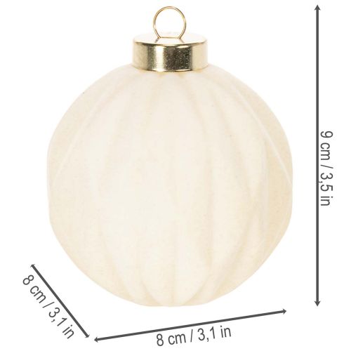 Christmas bauble ornament in white, mixed textures, 8cm, 12 pieces | Floristik24.ie