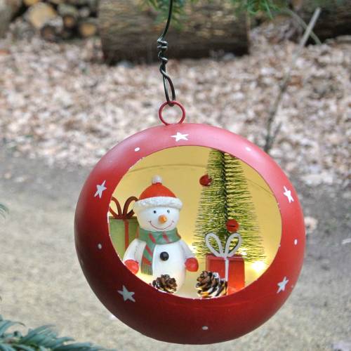 Floristik24 Christmas ball to hang snowman and LED red Ø14cm For batteries