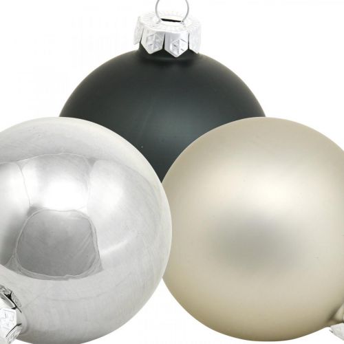 Product Mini Christmas ball, tree decoration mix, Advent decoration black/silver/mother of pearl H4.5cm Ø4cm real glass 24 pcs