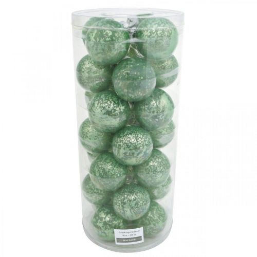 Product Christmas ball, Christmas tree decoration, glass ball green marbled H6.5cm Ø6cm real glass 24 pcs