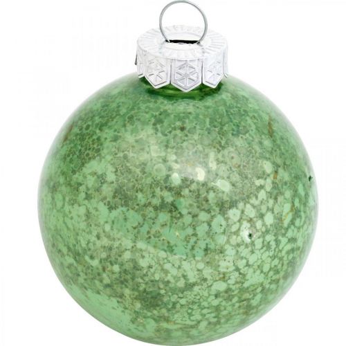 Product Christmas ball, tree decorations, Christmas tree ball green marbled H4.5cm Ø4cm real glass 24pcs