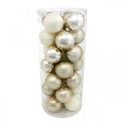 Christmas ball, Christmas tree decoration, glass ball white/mother of pearl H6.5cm Ø6cm real glass 24 pcs | Floristik24.ie