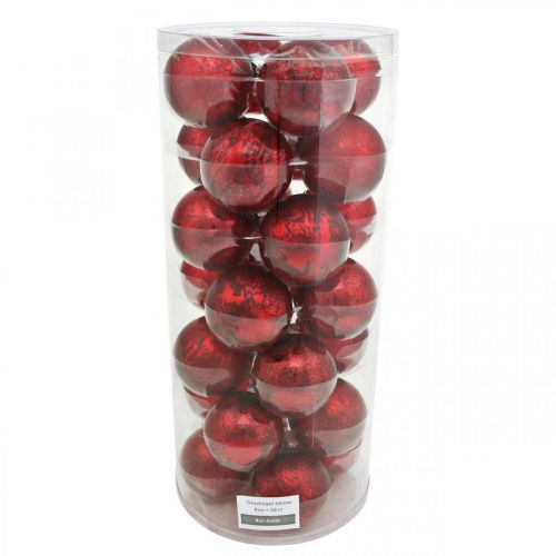 Product Christmas tree ball, tree decoration, Christmas ball red marbled H6.5cm Ø6cm real glass 24 pcs