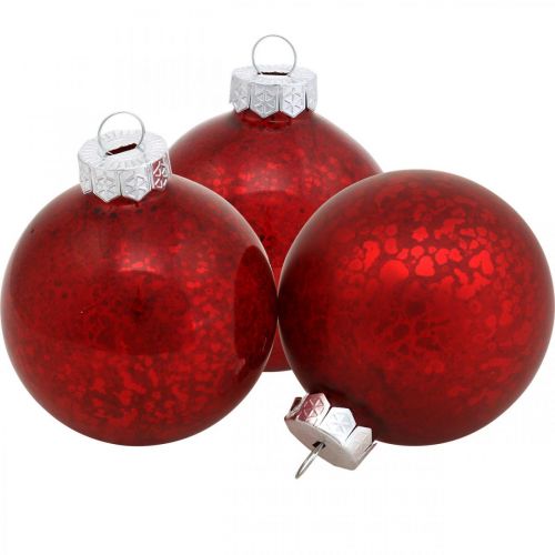 Christmas tree ball, tree pendant, Christmas ball red marbled H6.5cm Ø6cm real glass 24pcs