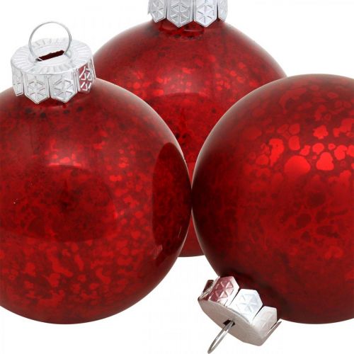 Product Christmas tree ball, tree decoration, Christmas ball red marbled H6.5cm Ø6cm real glass 24 pcs