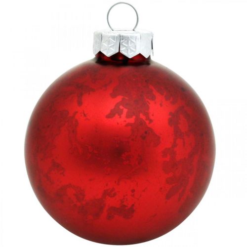 Product Christmas tree ball, tree decoration, Christmas ball red marbled H6.5cm Ø6cm real glass 24 pcs