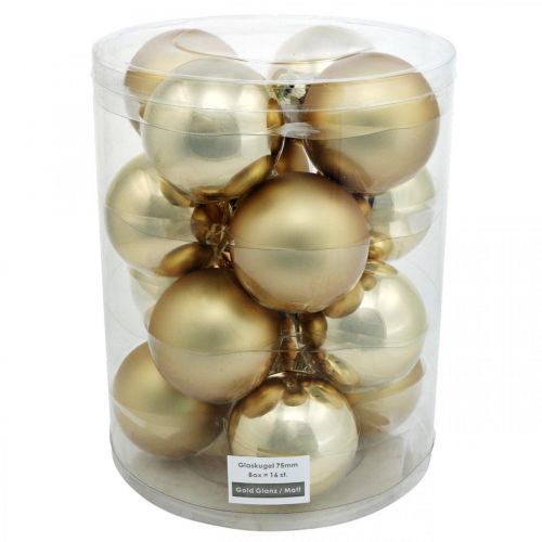Product Tree ball, Christmas tree decorations, Christmas ball golden H8.5cm Ø7.5cm real glass 12pcs